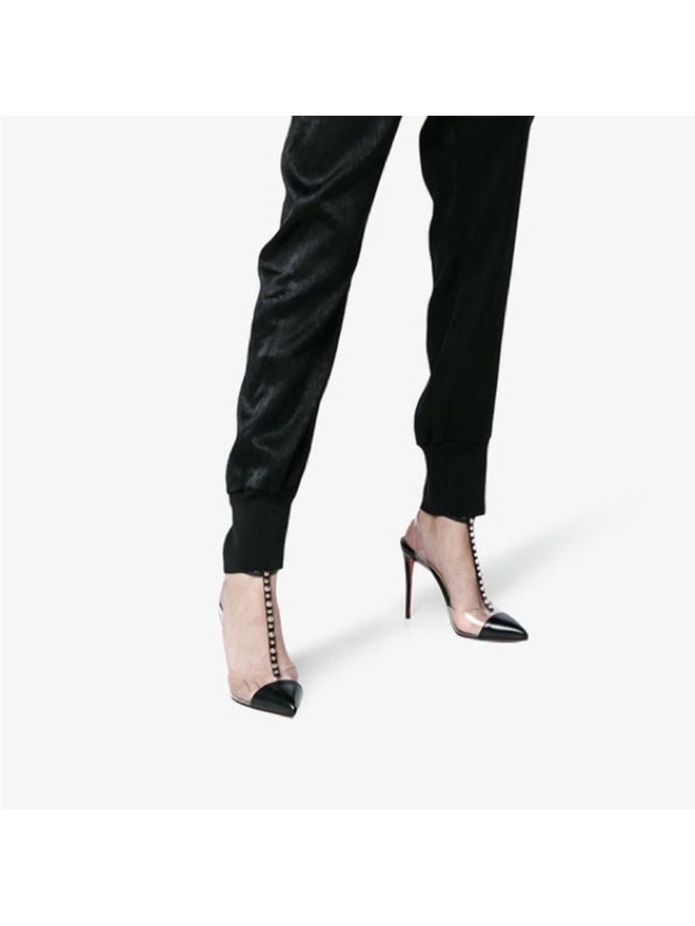 Christian Louboutin Black and Nude T-Strap Pointed Toe Pumps